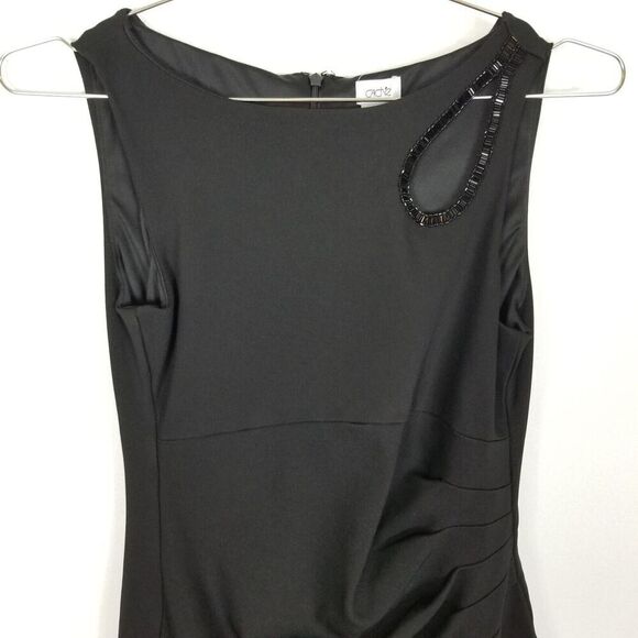 Cache Dress Womens 6 Black LBD Ruched Sleeveless Cutout Front Bodycon Midi - Picture 2 of 5